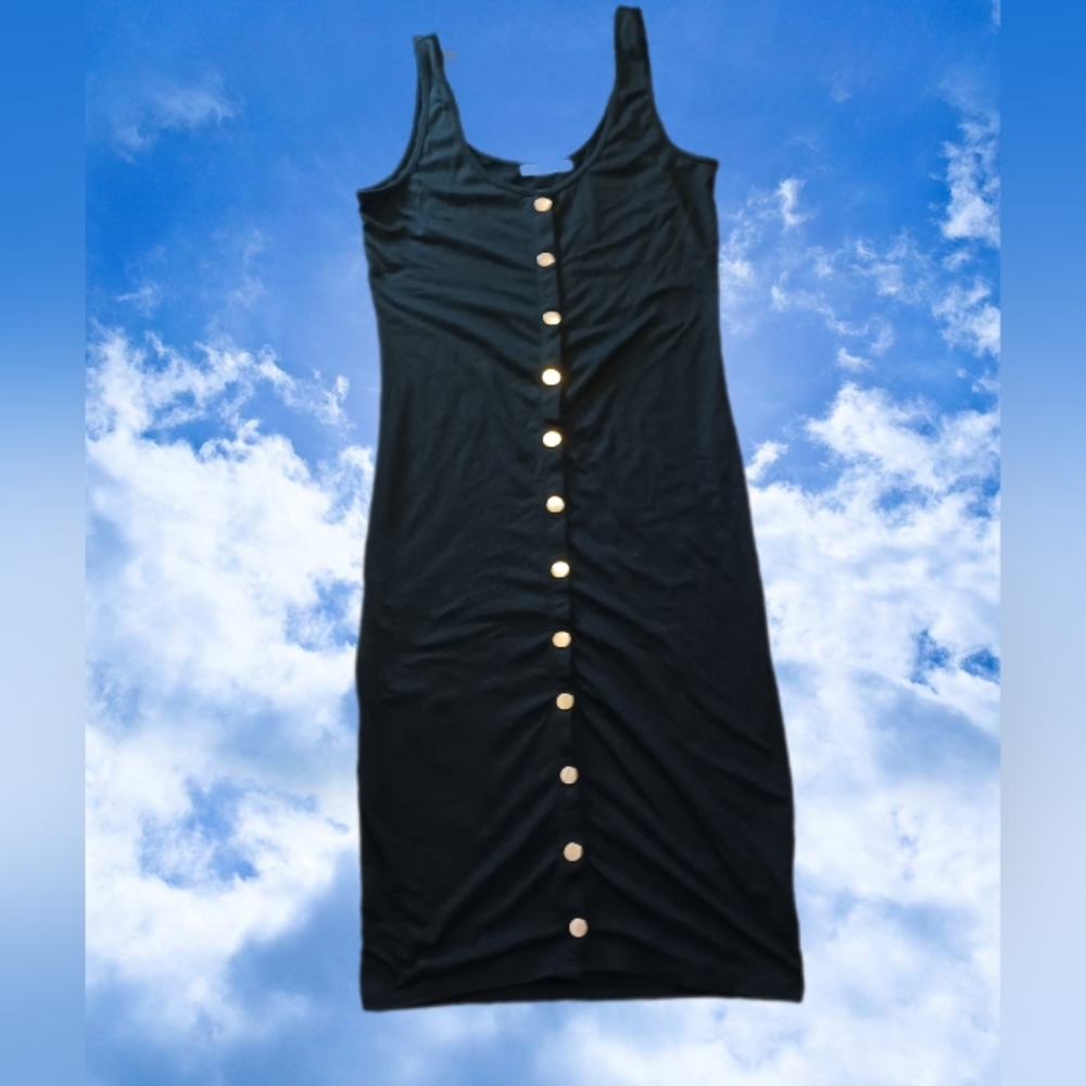 Fitted Bleck Button Down Midi Dress